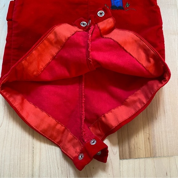 VINTAGE Velour Christmas Baby Red Jonjon Shortall Outfit Romper Mother of Pearl - Picture 8 of 11